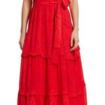 Chufy Huancayo Halter Lace Eyelet Maxi Dress Size Medium Large Red Photo 0