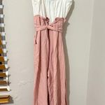 Spaghetti adjustable straps white and pink waist bow jumpsuit Photo 1