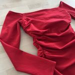 Revolve Lovers And Friends Bodysuit Womens Medium Red Ruched Off The Shoulder Lyanna Photo 3