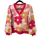 SOUTHERN GRACE Dazed For Days Floral V Neck Sweater in Pink Beige Small 4/6 Photo 2
