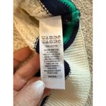 Nicole Miller Cream Cable Knit V Neck Sweater Green Navy Stripe Medium Tennis Photo 3