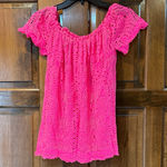 Lilly Pulitzer  Hot Pink Marble Lace Top Women's Size Small Eyelet Off Shoulder Photo 0