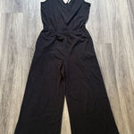 Daily Ritual Black Jumpsuit Double V neck Cropped Wide Leg Pima Cotton Size M Photo 0
