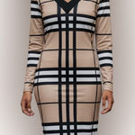 Elegant Tan and Black Checkered Dress Photo 0