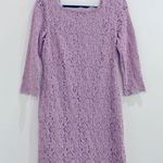 Adrianna Papell  Lilac Light Purple Lace Quarter Sleeve High Neck Formal Dress 14 Photo 0