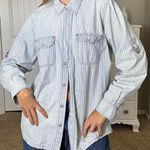 Gloria Vanderbilt Blue and white striped button up shirt with a western vibe and metal grommet Photo 5