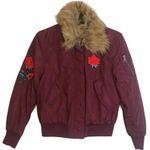 Ultim8 Brand burgundy faux fur collar rose appliqué bomber Jacket Juniors Sz Xl Red Photo 0