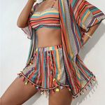 Striped Multicolor Bikini Set with Cover Photo 3