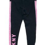 DKNY  Sport Black Leggings Pink Spell Out Logo Tape Drawstring Pull On Womens M Photo 0