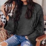 Zenana Outfitters ‎ Wide Bell Sleeves Sweater Crew Neck Pullover Gray Cable Knit Size Small Photo 0