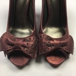 Parisian Kennedy Studded Bow‎ Peep Toe Heels Red Size 9 Photo 2