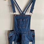 Wax Jean Denim Overalls Shorts M Distressed Cuffed Bib Adjustable Straps Photo 0