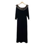Onyx Nite Black Velvet Maxi Dress Faux Fur Trim Off Shoulder Long Sleeve 14 USA Photo 2