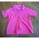 MONROW XS Azalea Pink Terry Cloth Short Sleeve Button Up Pocket Shirt Photo 2