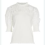 Elie Tahari White Floral Crochet Puff Sleeve Sweater Feminine Soft Coquette Girl Photo 2