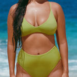 ANDIE  Bikini Set Elwood Top High Rise Bottom Avocado Green size S NWOT Photo 0