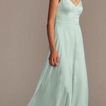 David's Bridal David’s bridals womans dusty sage long spaghetti v neck formal bridesmaid dress Photo 0