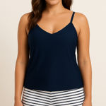 B2PRITY‎ Women's Tankini Swim Set Size S Navy Stripe Shorts Nautical Sporty NWT Blue Photo 0