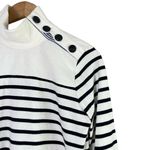 J.Crew Mockneck Button Shoulder Nautical Navy Stripe Cotton Sweater in White, XS Photo 4