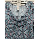 Faded Glory  Teal/Peach Paisley 3/4 Sleeve Pleated‎ Front Blouse Size XXL Crochet Photo 3
