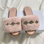 Tory Burch ASPEN JEWELED SHEARLING SLIDES IN SEASHELL PINK SIZE 5 Photo 0