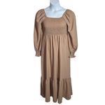 Khaki Boho Festival Maxi Dress Square Neck Ruffle Hem Size Large Tan Photo 3