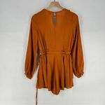Selfie Leslie Leslie Selfie Orange Crepe Chiffon Pleated Deep V Tie Waist Long‎ Sleeve Romper Photo 8