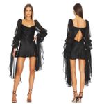 For Love & Lemons Willow Black Satin Mini Dress Sheer Sleeves Size Small Photo 1