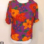 American Vintage Nouveau Floral Flowers Vintage Retro Bright Rayon Size Medium M Shirt Blouse Photo 0