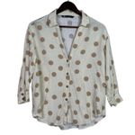 ZARA Button Up Shirt Textured Polka Dot Collared Long Sleeve Small Ivory Beige Photo 0