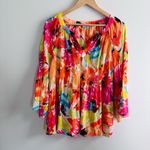 Floral and ivy bright multicolored floral print tunic top bell sleeves size XL Red Photo 1