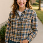 American Eagle Women's M Blue Orange Plaid Flannel Shirt Jacket 100% Cotton Size M Photo 0