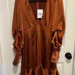 Pretty Lavish Daphne Plunge Mini dress Satin Copper Size 10 Red Photo 2