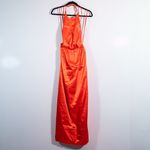 STAUD  Sidney Satin Halter Neck Strappy Back Straight Line Midi Dress Orange M  Photo 0