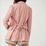 Free People Pink Cream Long Sleeve Button Waist Tie Olivia Gingham Blazer M Photo 10