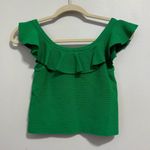 Skies Are Blue  Kelly Green Ruffle Neckline Ribbed Crop Top Size Small Photo 3