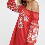 Free People 95.  Off the Shoulder Red Floral Embroidered Mini Dress Sz medium Photo 0
