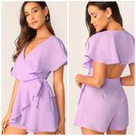 DO+BE  Lavender Ruffle Wrap Romper Open Back Tie Waist Dressy One-Piece S Photo 1