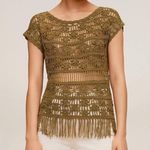 Mango NWT  Handmade Crochet Fringe Top in Khaki Green - M Photo 0