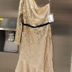 💕MARCHESA NOTTE💕 Glitter Ruffle Asymmetric Cocktail Dress ~ Champagne 4 NWT Gold Photo 0