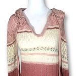 Vintage Knit Embroidered Hoodie Sweater Oatmeal Pink Floral Cropped Crochet Size M Photo 1