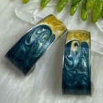 Vintage Blue and Yellow Swirl silver tone Earrings s Photo 0