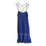 Free People Vintage Midi Dress Strappy Smocked Lace Eyelet Ruffled Navy Blue 10 Photo 1