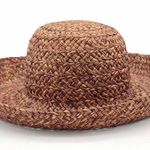 Vintage Bass Woven Braided Raffia Straw Sun Hat Dark Brown Y2K 90s Blossom OS Photo 0