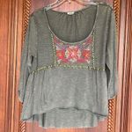 Ecote  top green mineral wash distressed look embroidered Photo 2