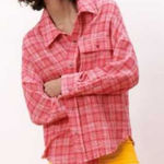 ZARA Tweed Plaid Oversized Shacket Red XS Photo 0