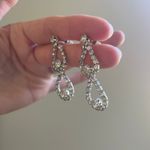Dangling Teardrop Earrings Silver Rhinestone Evening Formal Jewelry Event Demure Photo 2