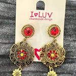 Gold and Red Floral Earrings Photo 0