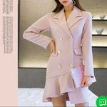 Korean Pastel Lilac Purple Gold Buttoned Blazer Bodycon Fit Ruffle Mini Dress Size XS Photo 3