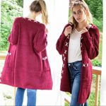 Reddish Burgundy Long Sleeve Lace Up Cardigan Photo 2